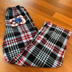 Steve & Barrys Boys L 10-12 Pajama Pants Plaid Fleece Football Sleepwear Blk Red